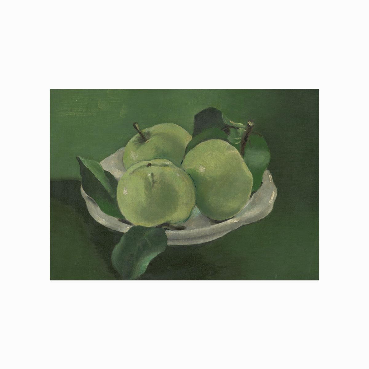 Antik Still Life with Apples plakat med grønne æbler på et fad