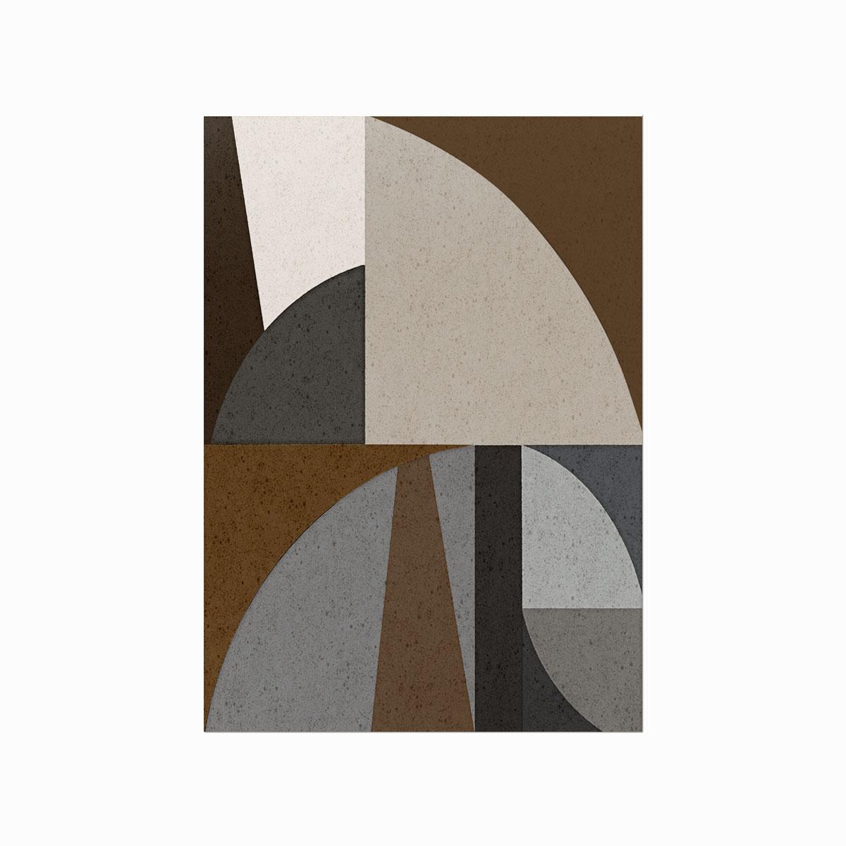 Brown Abstract plakat med geometriske buer og felter i brun, beige og gråt