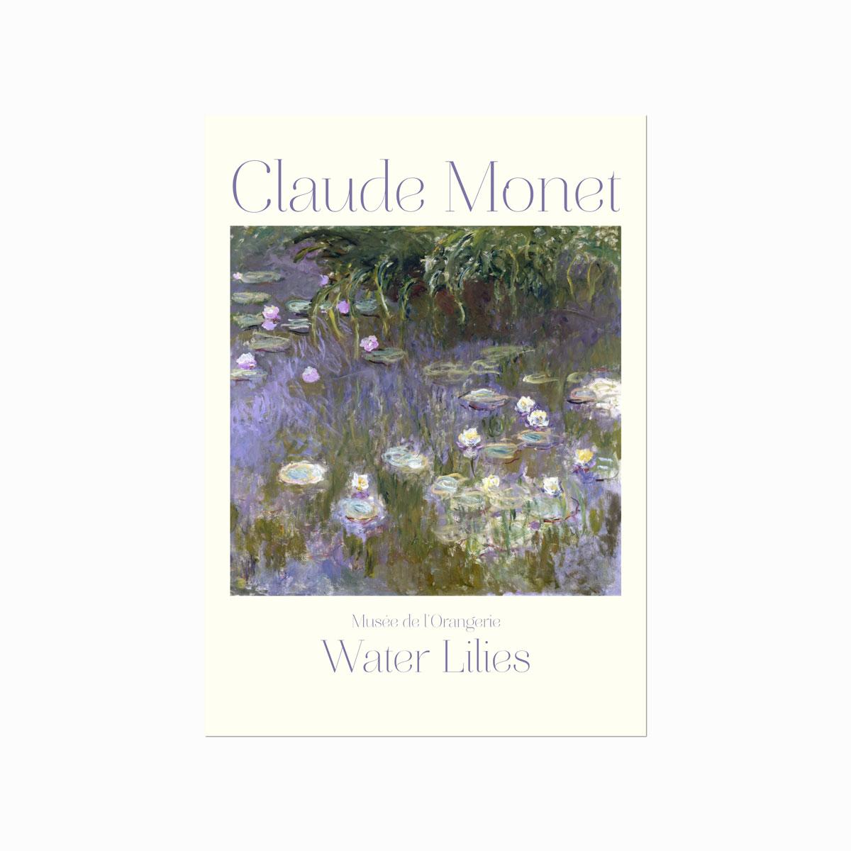 Claude Monet Water Lilies plakat i grønne, lilla og cremefarvede nuancer