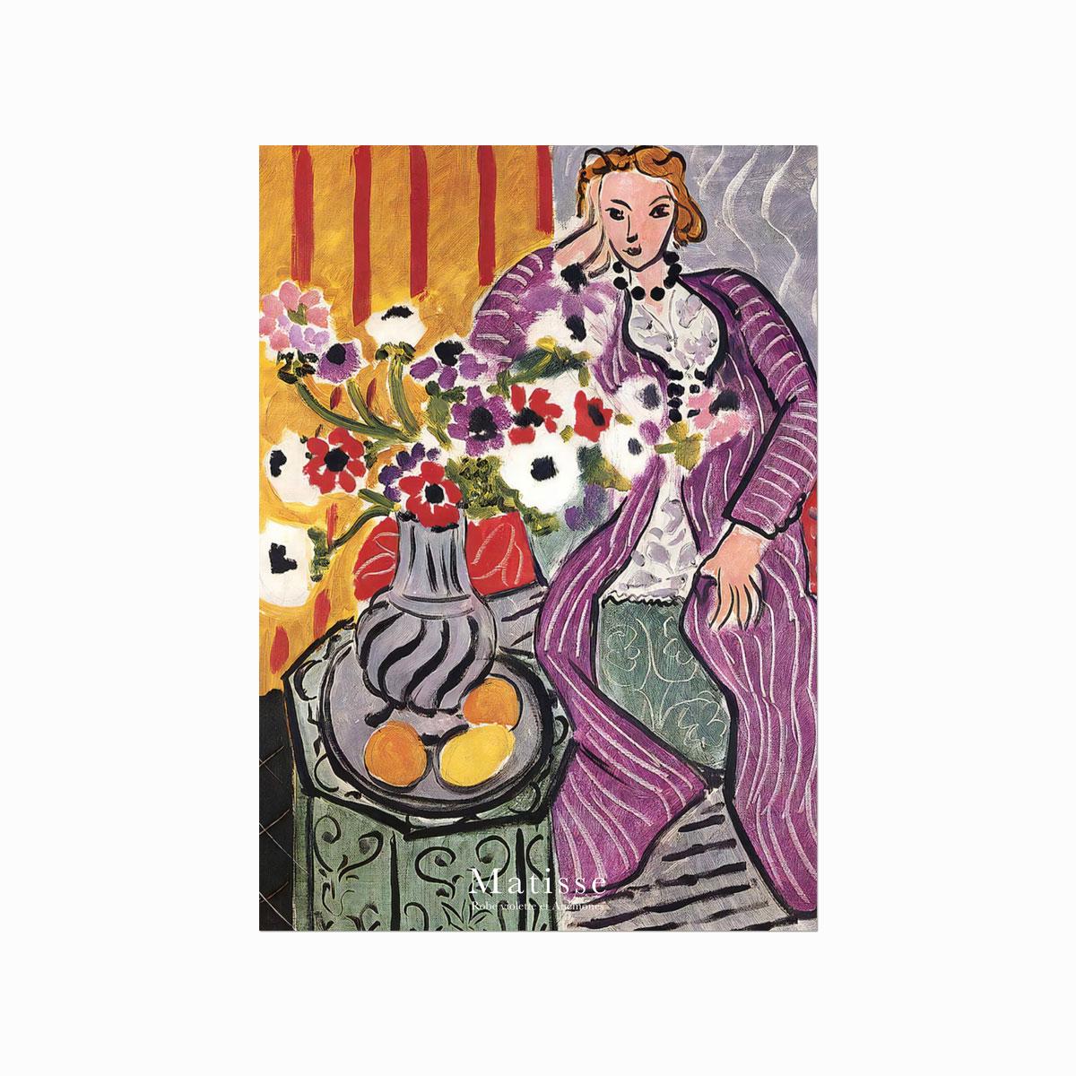Henri Matisse Robe violette et Anémones med lilla figur, blomster og varme farver