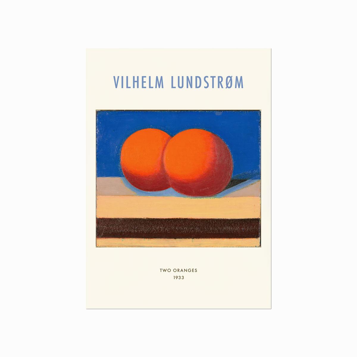 Vilhelm Lundstrøm Two Oranges plakat med to orange frugter mod blå baggrund