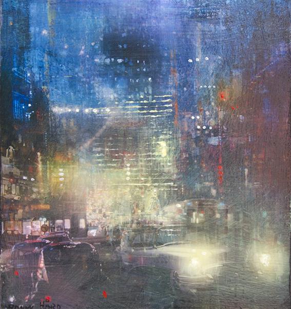 Det kompakte mixed media-maleri Night pulse af Ronny Hård