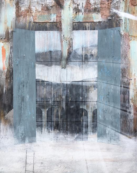 Det store mixed media-maleri Morgentåge af Peter Eichen