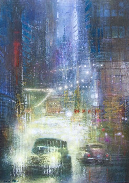 Mixed media-maleriet City af Ronny Hård i højformat