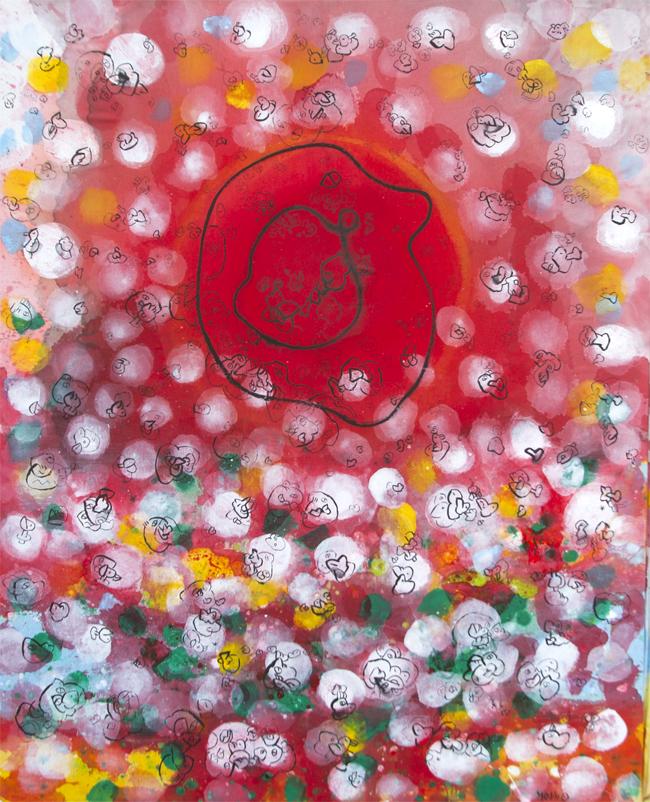 Mixed media-maleriet Summerwalk af Yoshio Nakajima på lærred